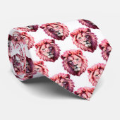 Cravate Pink Lion Head Animal Pattern Design White (Roulé)