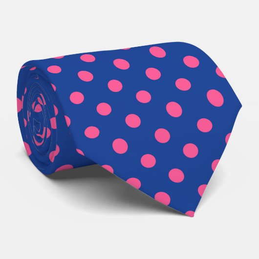 Cravate Pink On Blue Polka Dots Pattern Design (Roulé)