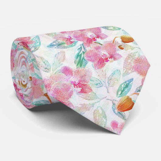 Cravate Pink orchids. (Roulé)