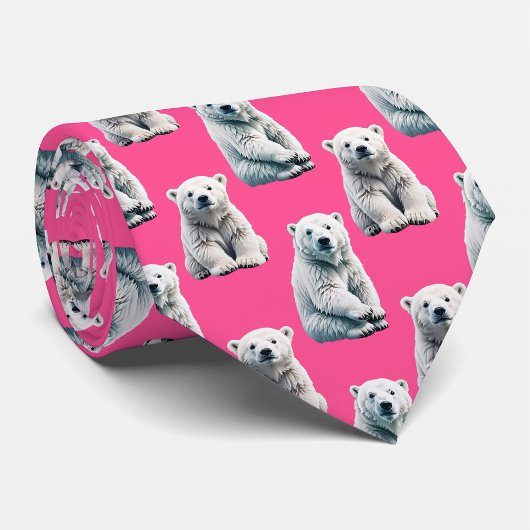 Cravate Pink Polar Bear Pattern Design 