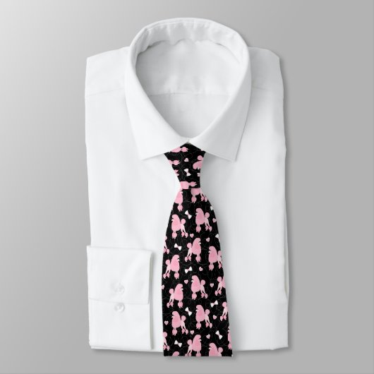 Cravate Pink Poodles and Bows Pattern Black (Attaché)