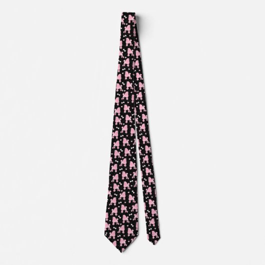 Cravate Pink Poodles and Bows Pattern Black (Devant)