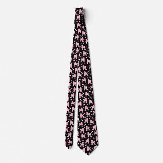 Cravate Pink Poodles and Bows Pattern Black (Dos)