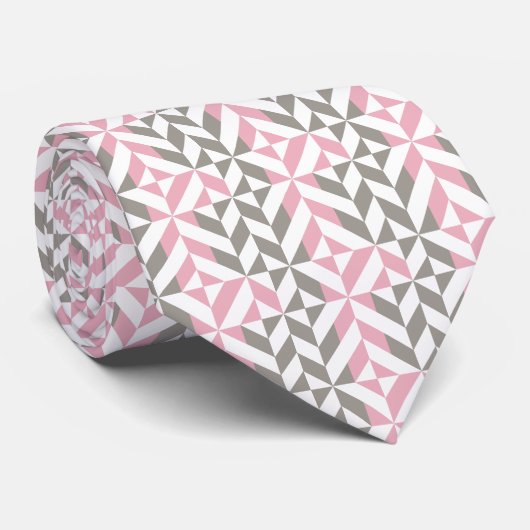 Cravate Pink Raspberry and Silver Geometric ZigZag (Roulé)