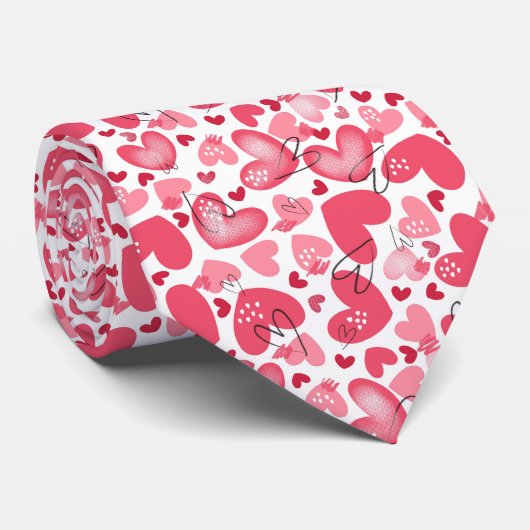 Cravate Pink Red Heart Pattern Valentine's Day (Roulé)