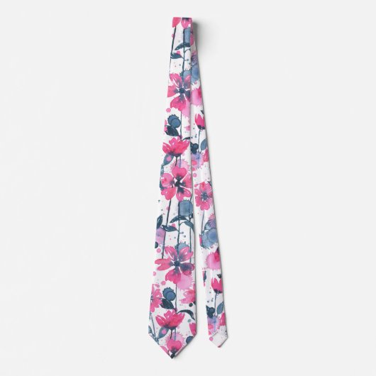 Cravate Pink Watercolor Daisies (Devant)
