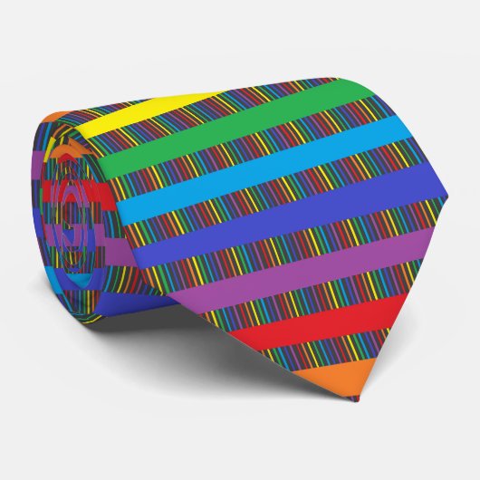 Cravate Pinstripe arc-en-ciel et arc-en-ciel rayures noir (Roulé)