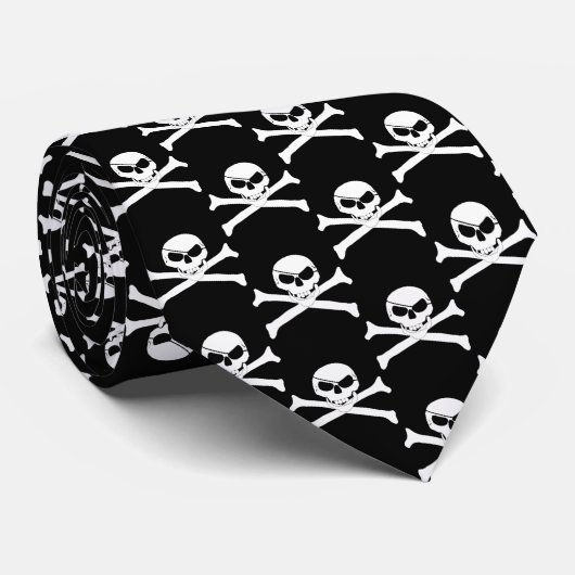 Cravate Pirate crâne et os croisés (Roulé)