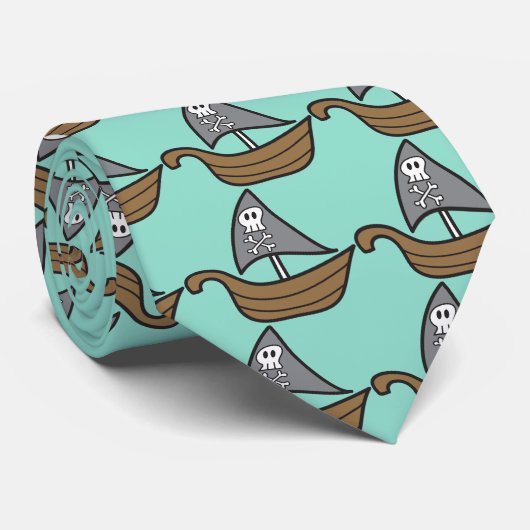 Cravate Pirate Ship Cartoon Skuls & Bones Halloween Party (Roulé)