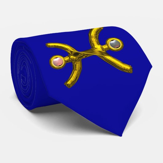 Cravate PISCES or signe d'anniversaire Zodiac, Perles, Ble (Roulé)