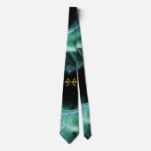 CRAVATE PISSEURS OR SIGNE ZODIAC, BLEU VERT FRACTAL SWIRLS (Devant)