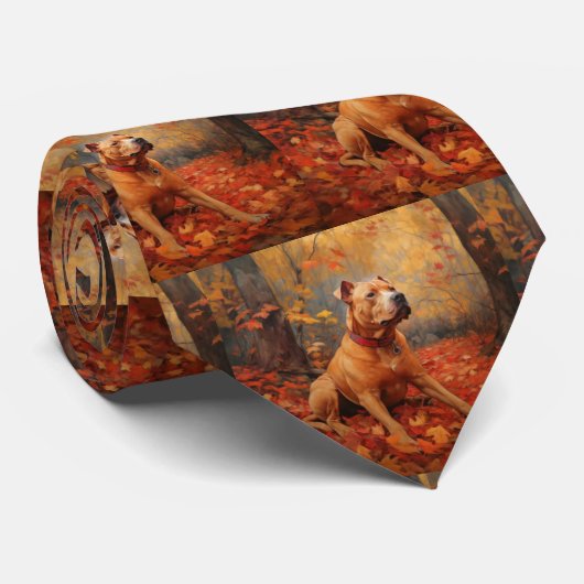 Cravate Pitbull à l'automne Feuilles automne Inspiration (Roulé)