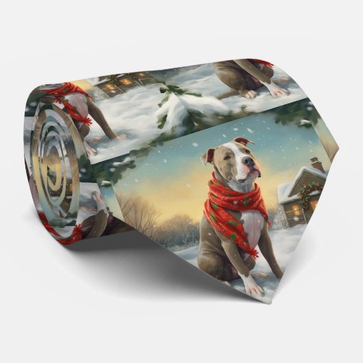 Cravate Pitbull Chien dans Noël de neige (Roulé)