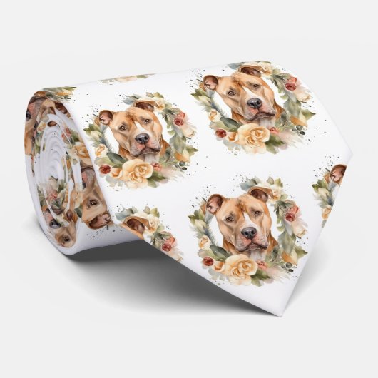 Cravate Pitbull Christmas Wreath Festive Pup (Roulé)