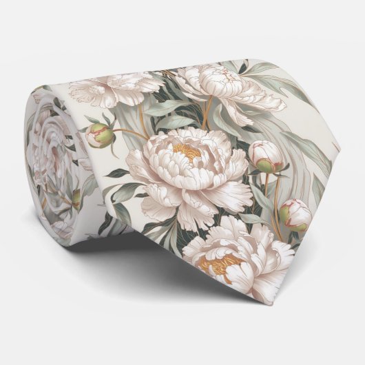 Cravate Pivoine blanche élégante (Roulé)