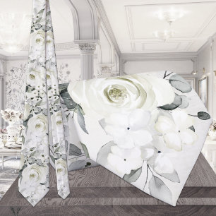 Cravate Pivoine blanche Eucalyptus Verdure Florale Mariage