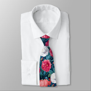 Cravate Pivoines et fleurs de lys rouges, roses et blancs