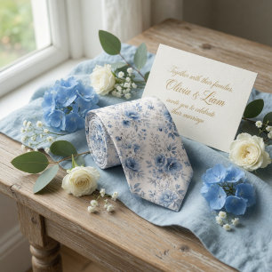 Cravate Pivoines et fleurs sauvages à l'aquarelle bleu pou