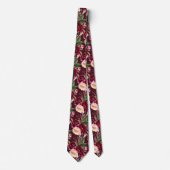 Cravate PixDezine H2 Fleurs Bourgogne Blancs Peonies (Devant)