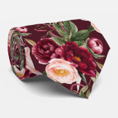 Cravate PixDezine H2 Fleurs Bourgogne Blancs Peonies (Roulé)