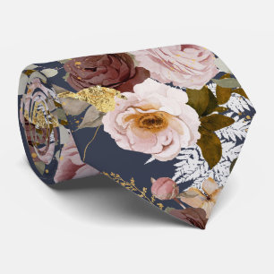 Cravate PixDezine H2 Fleurs Bourgogne Blush Marine Rose