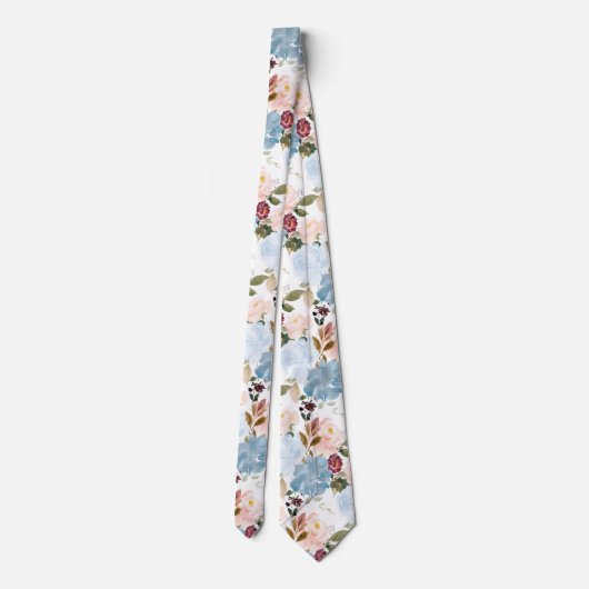 Cravate PixDezine H2 Fleurs Dusty Blue n Blush rose (Dos)