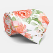 Cravate PixDezine H2 Fleurs Sarcelle et Rouille Orange (Roulé)