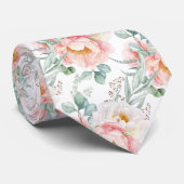 Cravate PixDezines Aquarelle Blush Peonies Eucalyptus (Roulé)