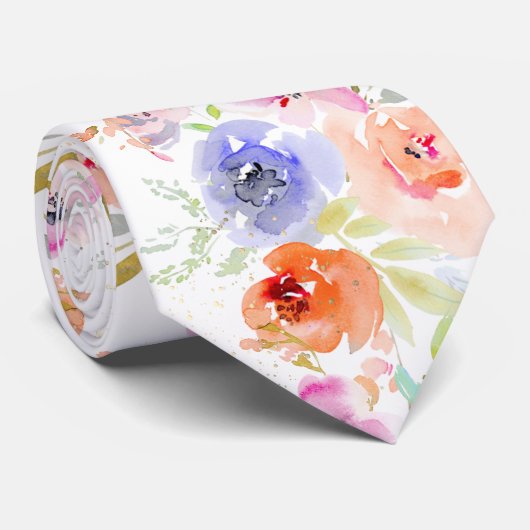 Cravate PixDezines Aquarelle Délicate Floraison Printanièr (Roulé)
