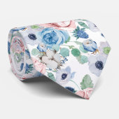 Cravate PixDezines Aquarelle Dusty Blue Rose pivoines Cou (Roulé)