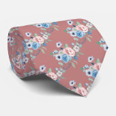 Cravate PixDezines Aquarelle Dusty Blue Rose pivoines Cou (Roulé)