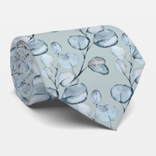 Cravate PixDezines Aquarelle Eucalyptus gommé bleu poussié