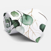 Cravate PixDezines Aquarelle Or Vert Eucalyptus (Roulé)