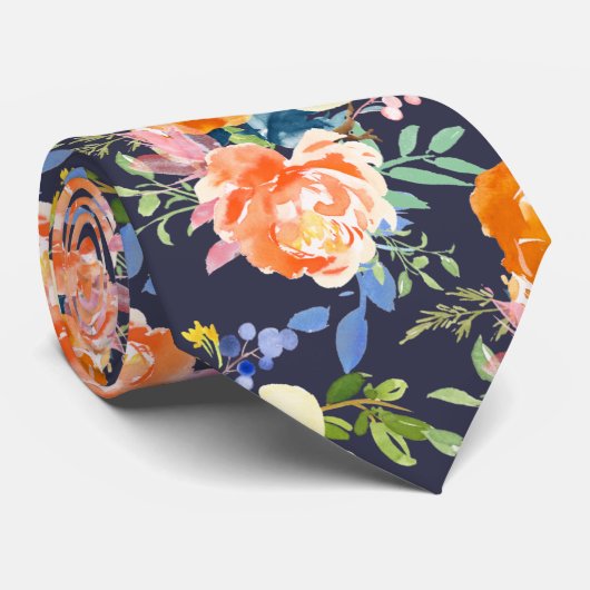 Cravate PixDezines Aquarelle Orange Peonies en Pansies (Roulé)