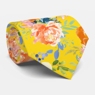 Cravate PixDezines aquarelle pivoines orange et pensée