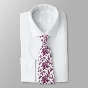 Cravate PixDezines Aubergine Toile Vintage Roses 