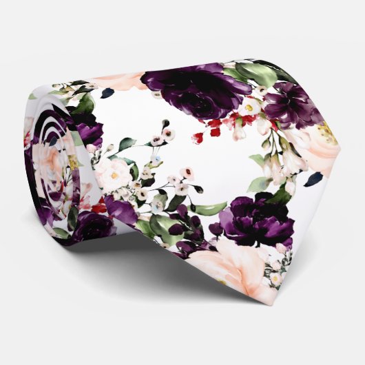 Cravate PixDezines Blush Aubergine H2 Fleurs Fond DIY (Roulé)