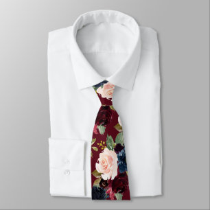 Cravate PixDezines Blush Bourgogne Navy Flwrs Arrière-plan