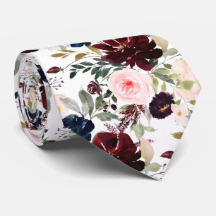 Cravate PixDezines Blush Bourgogne Navy H2 Botanique
