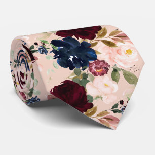 Cravate PixDezines Blush Bourgogne Navy H2 Fleurs