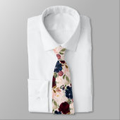 Cravate PixDezines Blush Bourgogne Navy H2 Fleurs (Attaché)
