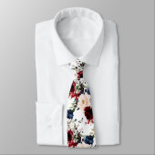 Cravate PixDezines Blush Burgundy Navy Aquarelle Fleurs (Attaché)