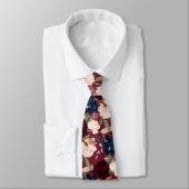 Cravate PixDezines Blush Burgundy Navy Aquarelle Fleurs (Attaché)