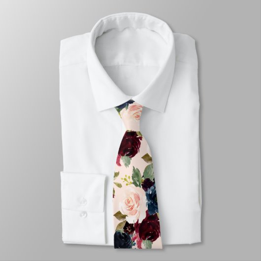 Cravate PixDezines Blush Burgundy Navy Flwrs do-it-yoursel (Attaché)