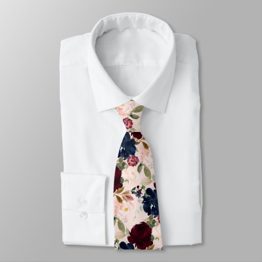 Cravate PixDezines Blush Burgundy Navy H2 Fleurs (Attaché)