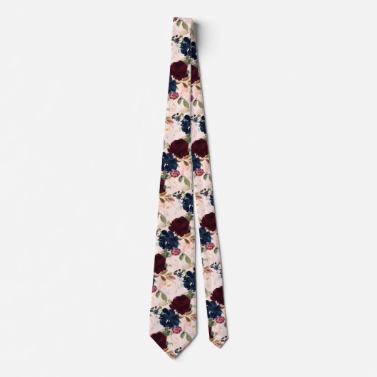Cravate PixDezines Blush Burgundy Navy H2 Fleurs (Devant)