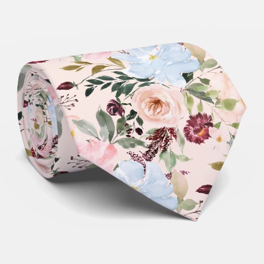 Cravate PixDezines Blush Dusty Blue H2 Botanique (Roulé)