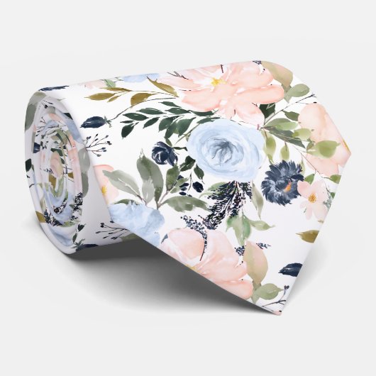 Cravate PixDezines Blush Dusty Blue H2 Botanique (Roulé)