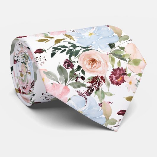 Cravate PixDezines Blush Dusty Blue H2 Botanique (Roulé)
