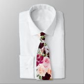 Cravate PixDezines Boho Blush Bourgogne Aquarelle Fleurs (Attaché)